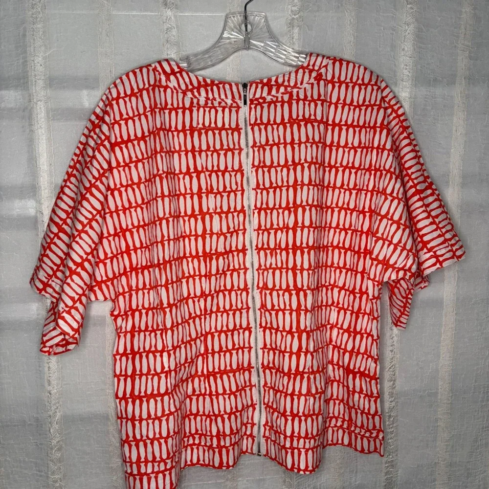 MIRTH Handmade Block Print Top Womens L Red White Excellent Fish Pattern - Picture 8 of 10